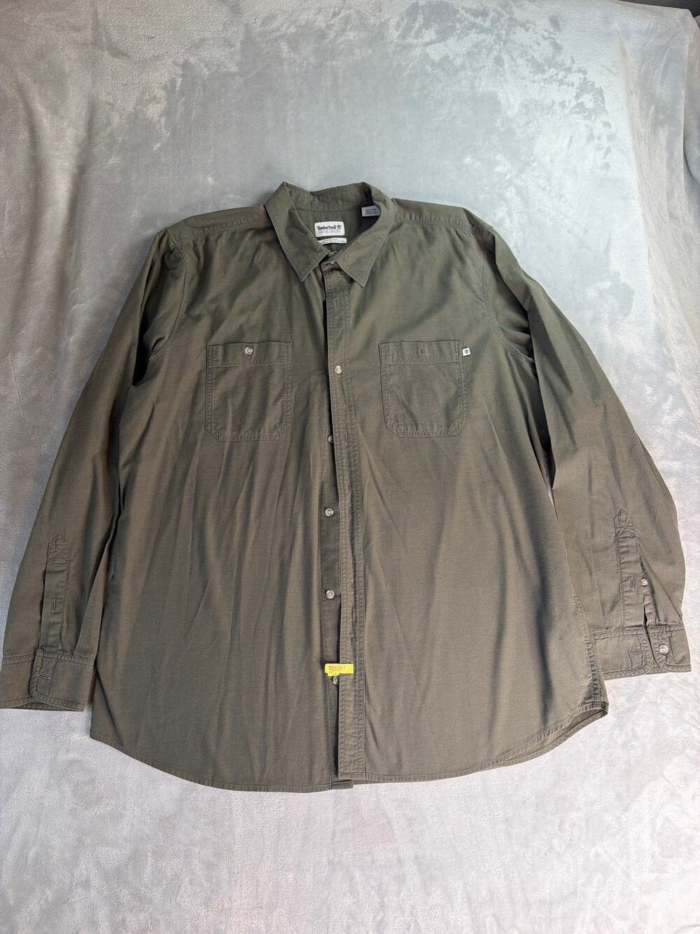 Timberland Mens Utility Work Shirt XXL Olive Green Long Sleeve Two Pocket 2XL
